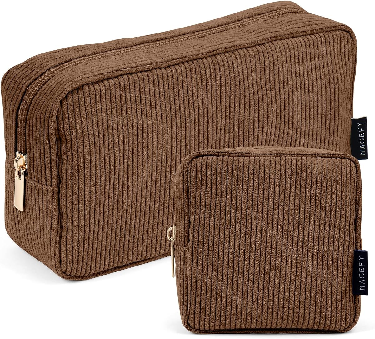 MAGEFY Small Makeup Bag for Purse Mini Cosmetics Bag Corduroy Cute Cosmetic Pouch for Women with Slip-in Pockets