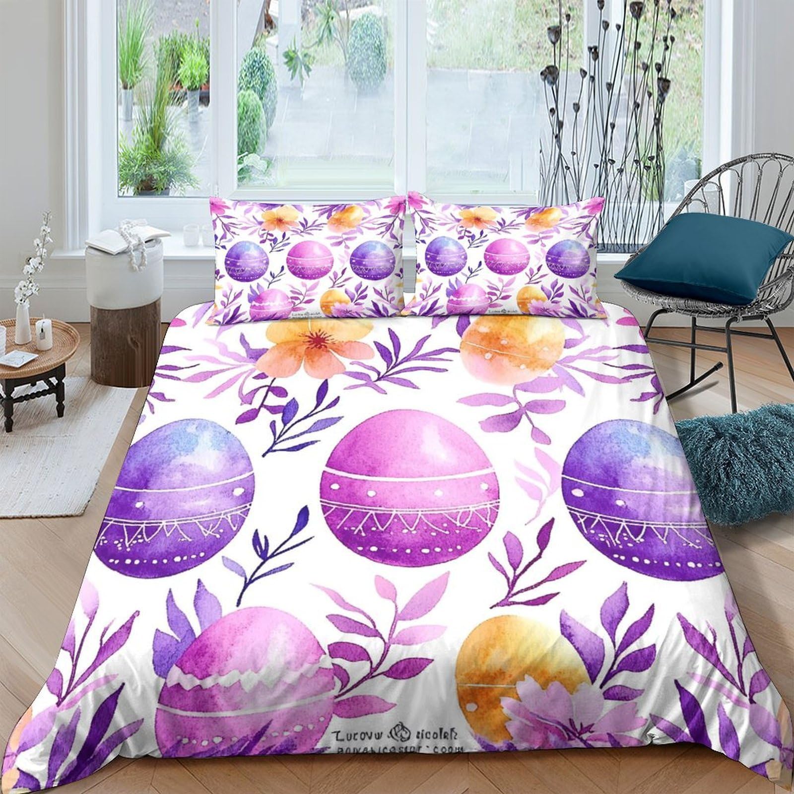 GPLZQXKJNH 3D Printed Watercolor Floral Duvet Cover Microfiber Soft Breathable Abstract Leaves Bedding Set with 2 Pillowcases for Bedroom Decor Single（135x200cm）