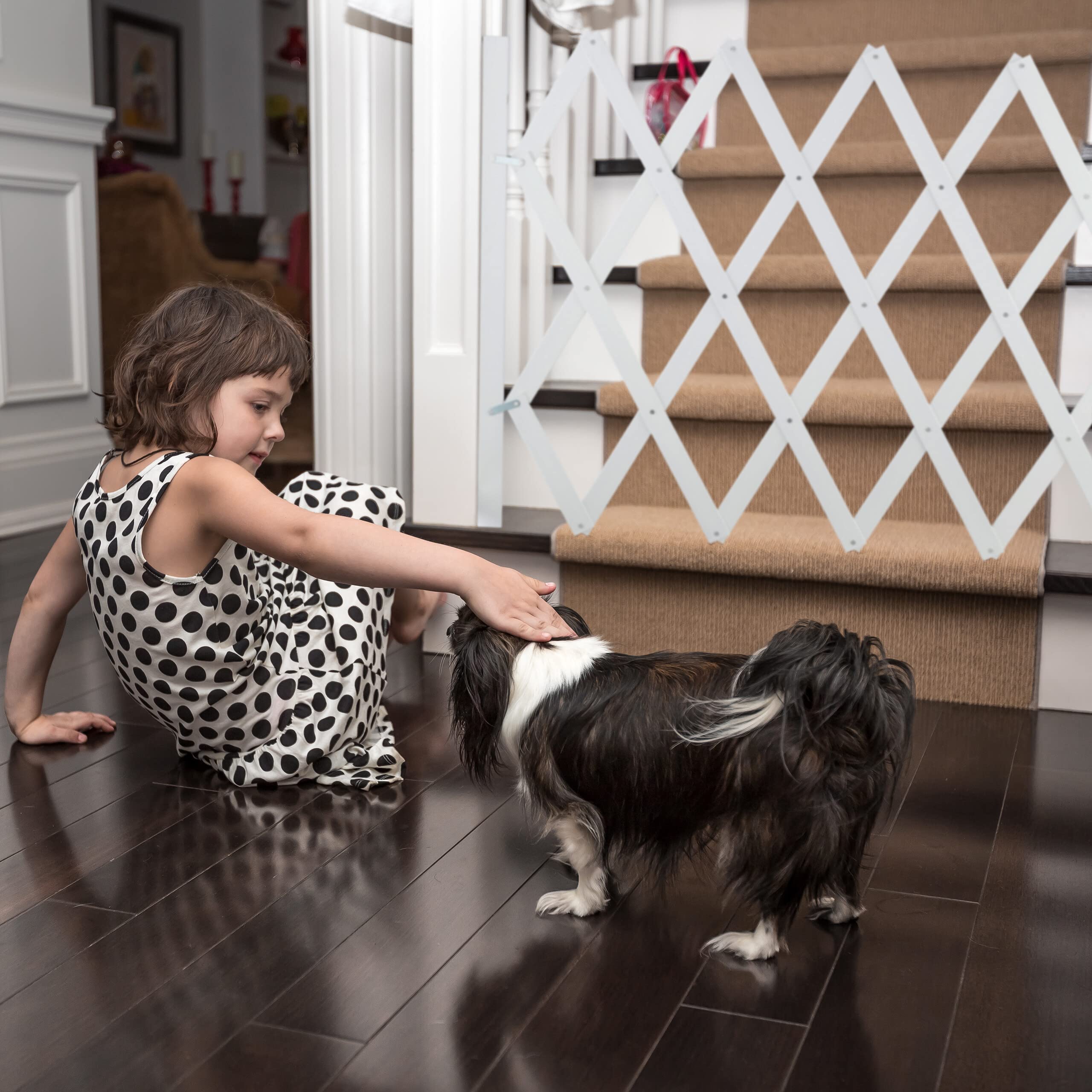 Relaxdays Barrera Seguridad Niños Bambú XL, Valla Escaleras Plegable hasta 140 cm, 87-97 cm Alto, Reja Mascotas, Blanco