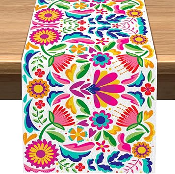 Vohado Mexican Floral Table Runner Dia De Los Muertos Decoration Cinco De Mayo Lets Fiesta Party Supply Home Kitchen Altar Decor 13" x 72", Pattern-B