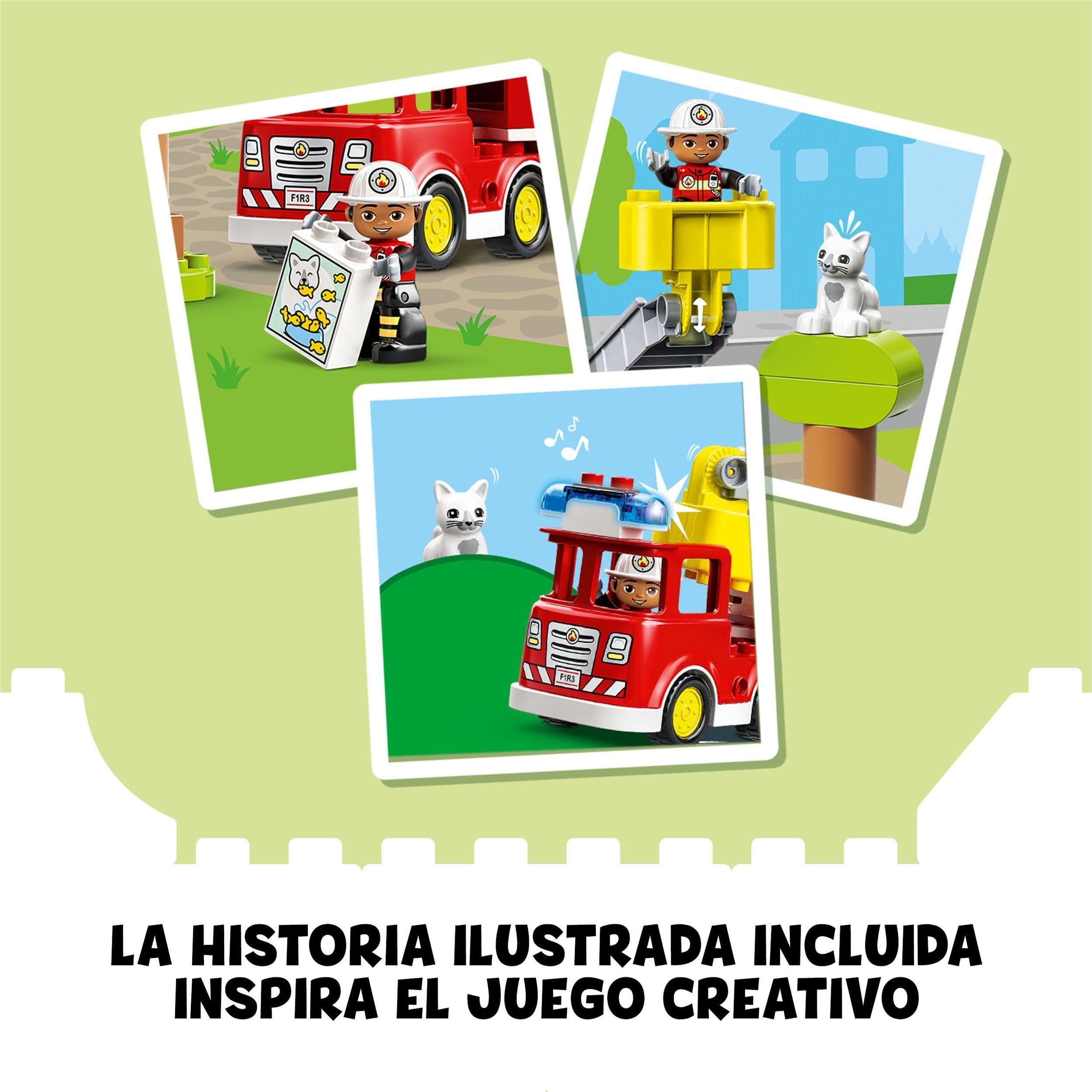 Lego Duplo Rescate Camión de Bomberos de Juguete - Juego Educativo para Niños y Niñas de 2+ Años - Vehículo con Luz y Sonido, Figuras de Bombero y Gato - Idea de Regalo 10969