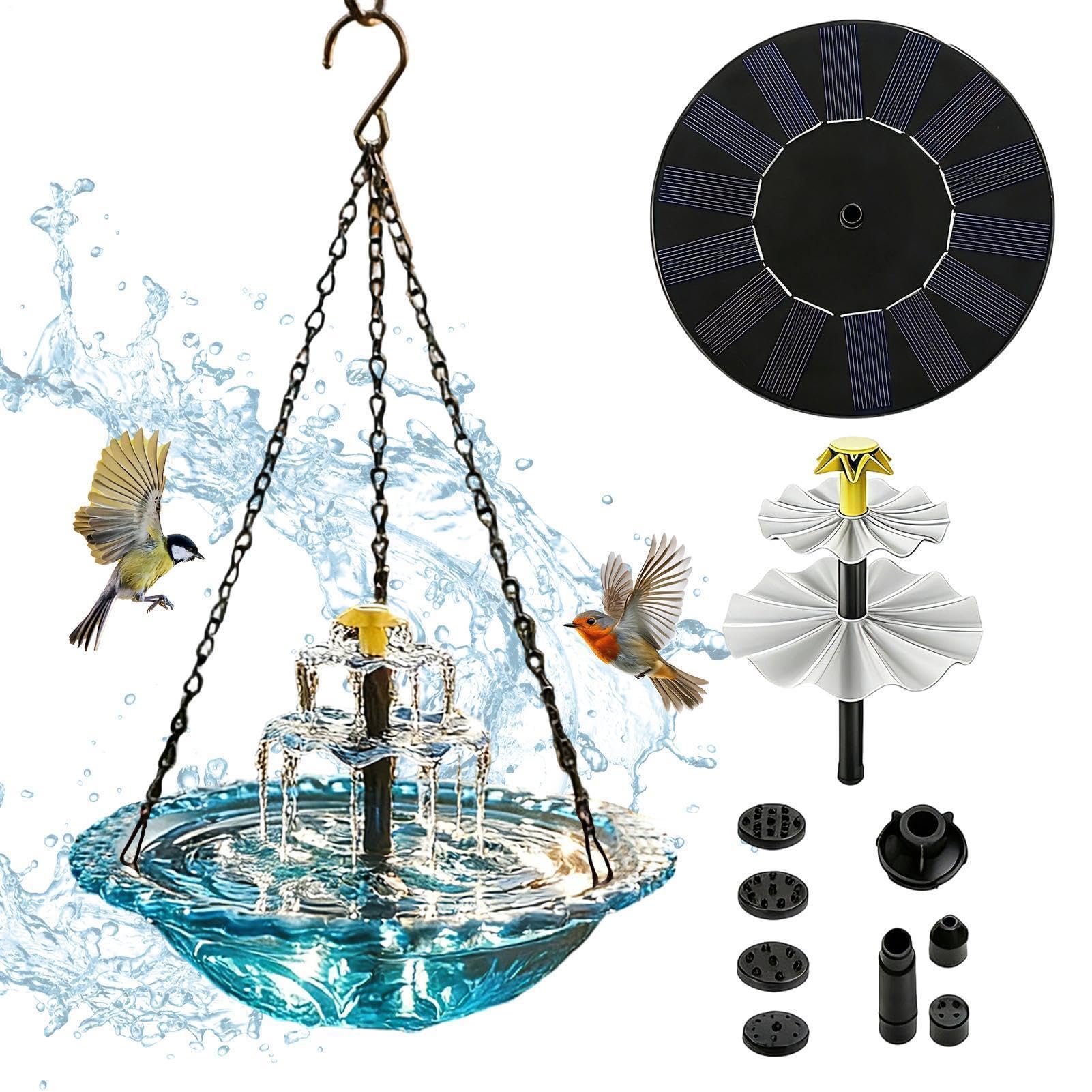 Solar Cascade Hanging Bird Bath Fountain, Solar Powered Hanging Bird Bath Fountain, Decorative BirdBath Water Fountains, Hangings Birds Baths Bowl, for Yard Patio Porch Deck Pathway
