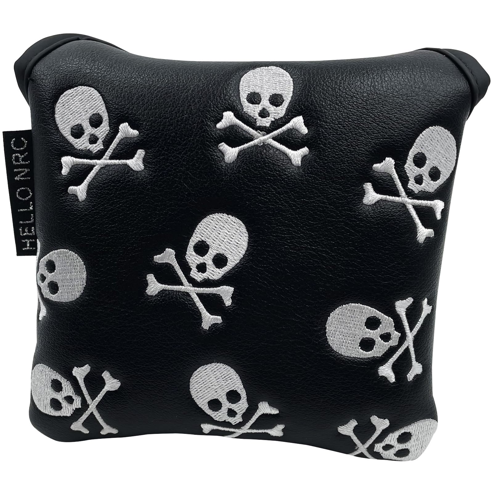 Gbourly Golf Club Skull Square Mallet Putter Cover Magnetic Closure Skeleton PU Leather Headcover