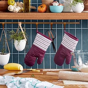 KitchenAid Albany Oven Mitt 2-Pack Set, Beet, 7"x13"