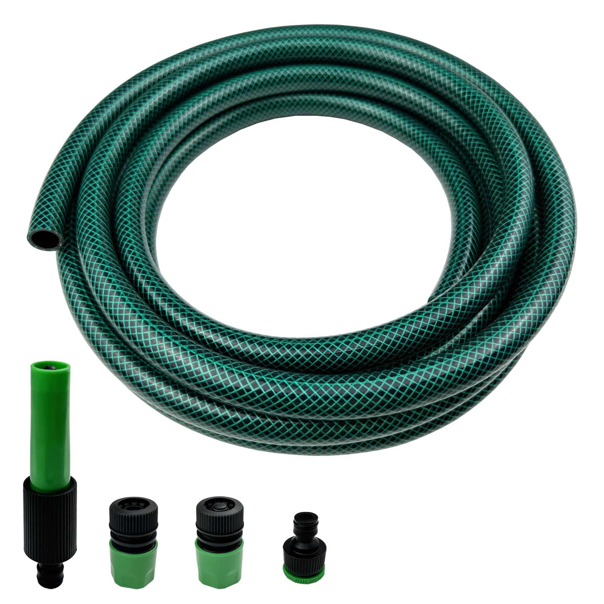 Darnassus Short PVC Garden Hose with Plastic Quick-Connect - 5M (15FT) Leak-Proof and Kink-Free, 12 mm (1/2") ID Leader Hose for Washing Machine RV Caravan