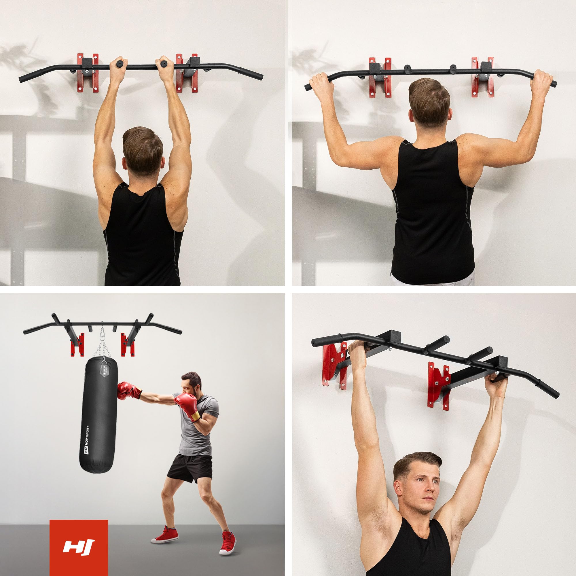 Hop-Sport Multigriff Klimmzugstange für Wand HS-2002K - Profi Fitness Pull Up Bar für zuhause mit vielen Griffvariationen
