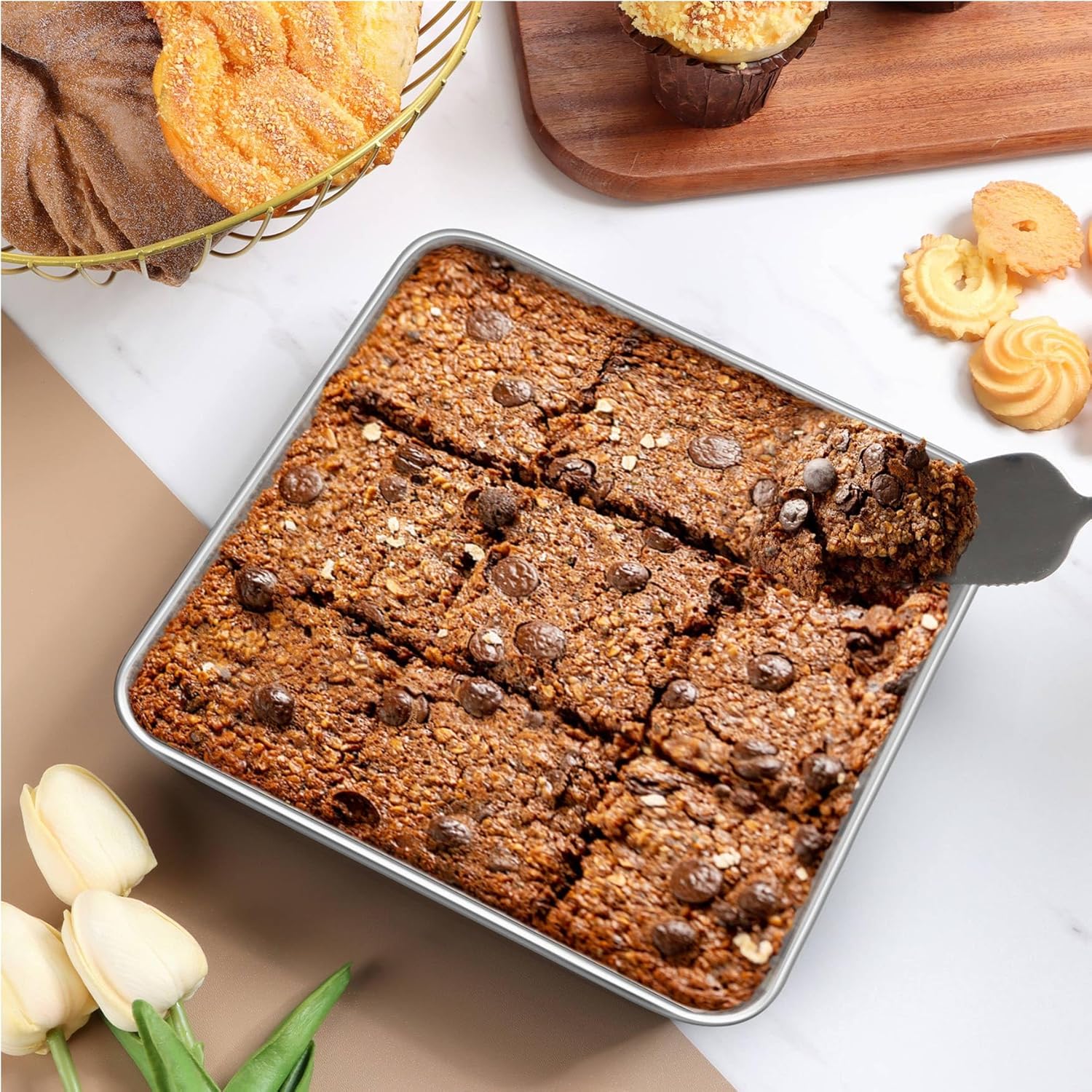 LIANYU 6 Inch Square Baking Cake Pan, Stainless Steel Lasagna Brownie Bread Pan, Perfect for Birthday Party Wedding, Oven & Dishwasher Safe - Image 7