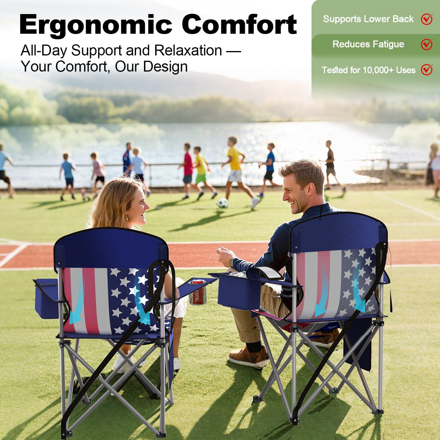 VTOY Folding Camping Chairs Durable 600D Oxford, Portable Outdoor Chair with Cooler Pouch, Cup Holder & Storage Pocket for Camping, Beach, Fishing