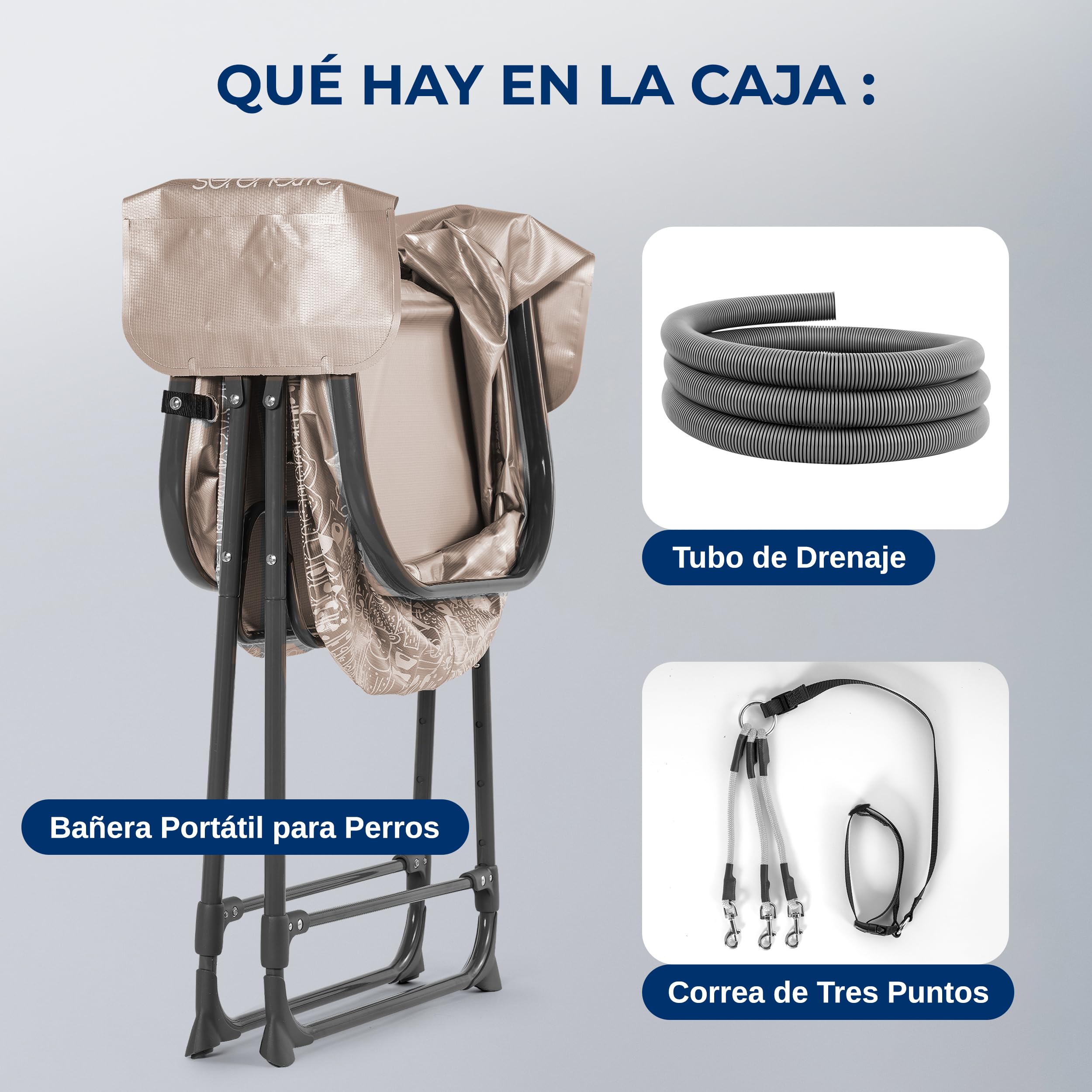 SereneLife bañera para Perros, Plegable, Altura Ajustable, con Manguera de Drenaje y Bolsillos de Almacenamiento, para Uso en Interiores y Exteriores