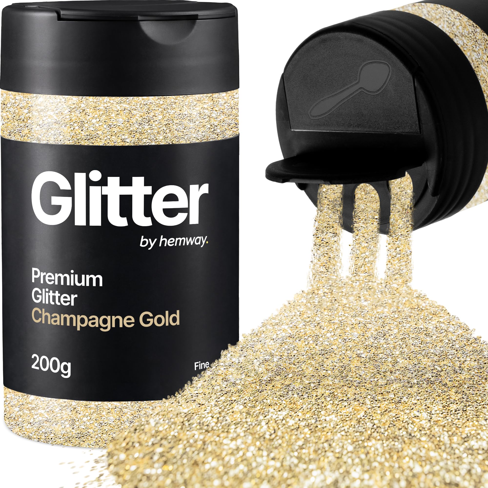 Hemway Champagne Gold Glitter Shaker, 200g Fine Glitter for Crafts Metallic Flake Sequins for Resin & Epoxy Crafts for Decorating, Halloween, Christmas, Nail, Face, Art