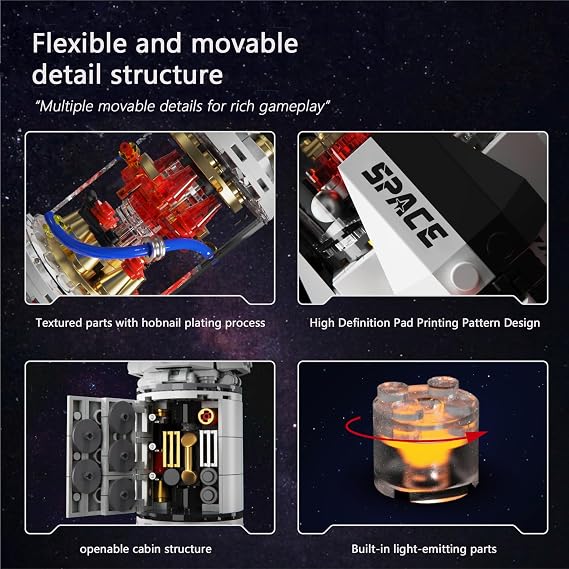 Sosuy Space-Rocket Building Blocks Sets,STEM 1201PCS 6+ Stage Separated Arrow Model Rockets Kit,Light Strip NASA Toys for Boys Adult Teen,Saturn V Models Birthday Gifts for Kids Age 8-12