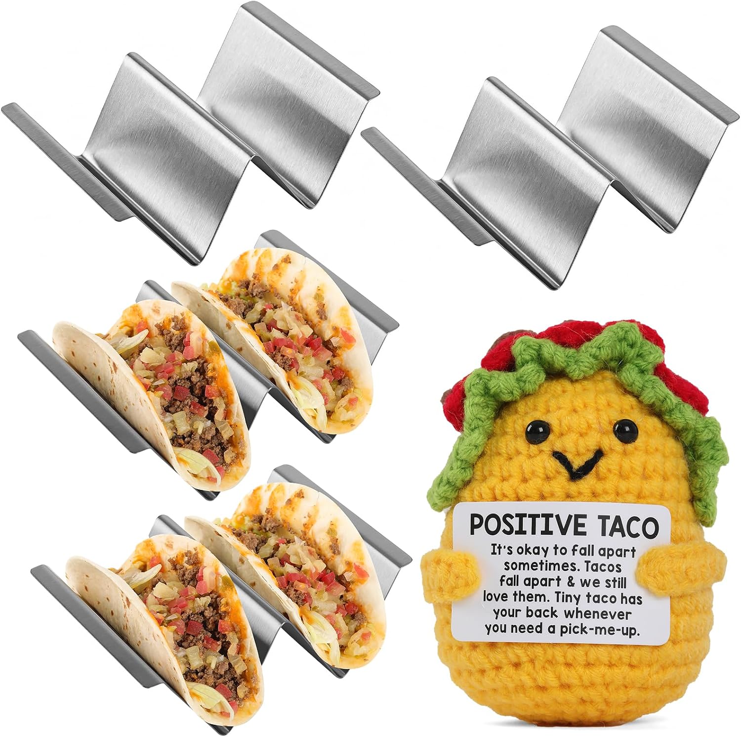 Stainless Steel Taco Tortilla Holders,Tray style 4-Packs, Professional Kitchen Series, Oven and Dishwasher Safe .Come With A Positive Crochet Taco