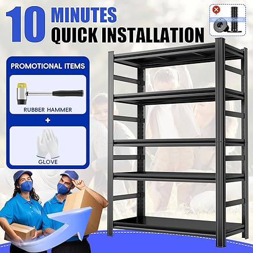 Miniatura 8 de Estantería de metal para garaje de 72 pulgadas de alto, estantes de almacenamiento ajustables de 5 niveles resistentes, estante de metal de 3000