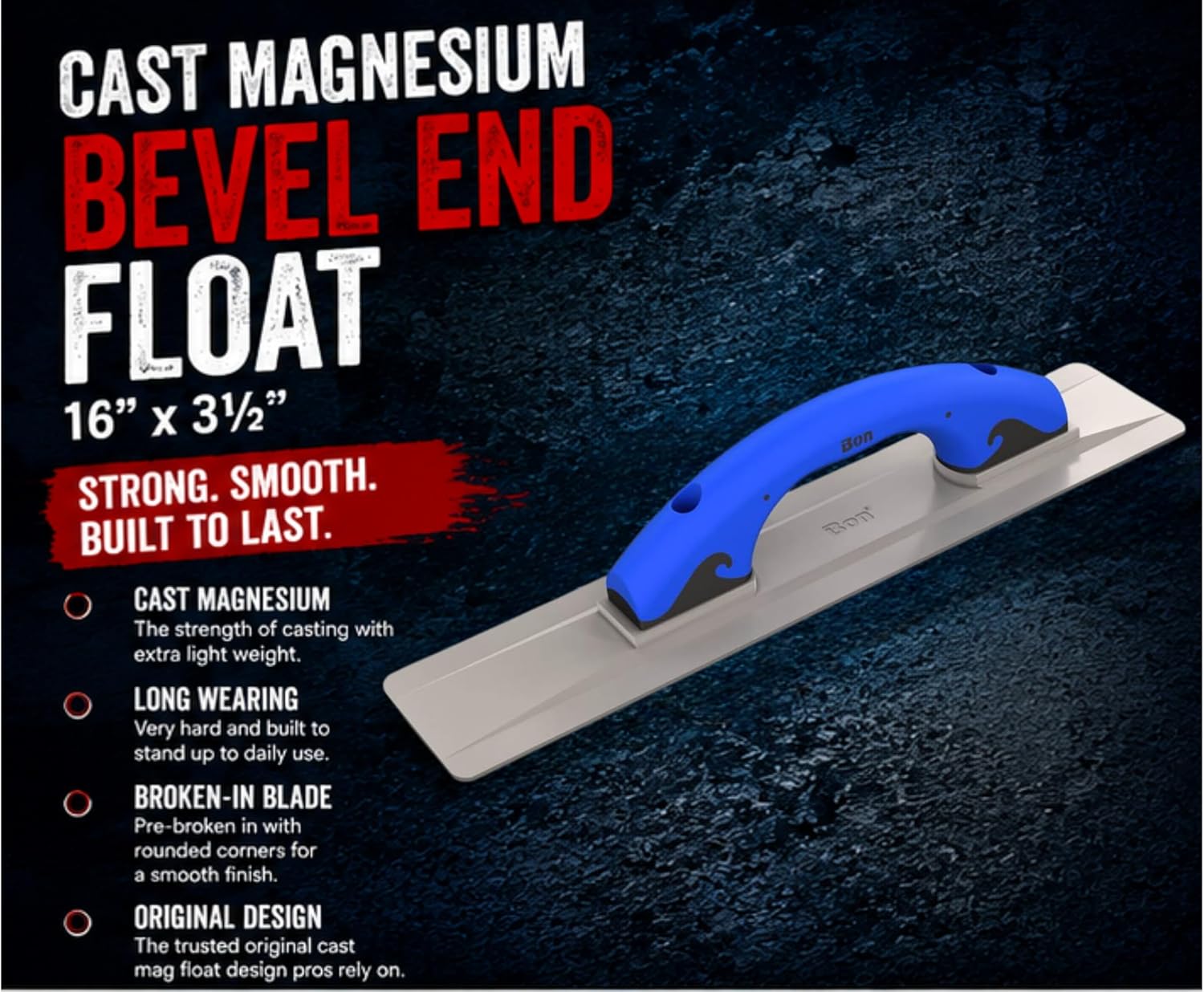 Bon Tool Bevel End Cast Magnesium Float - 16-inch X 3-1/2-inch With Comfort Wave Handle image 4