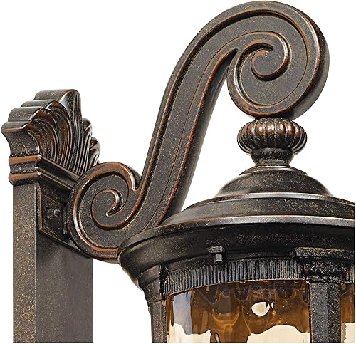 Miniatura 3 de John Timberland Bellagio - Lámpara de pared europea para exteriores rollo de bronce de 24 pulgadas decoración de vidrio martillado champán para