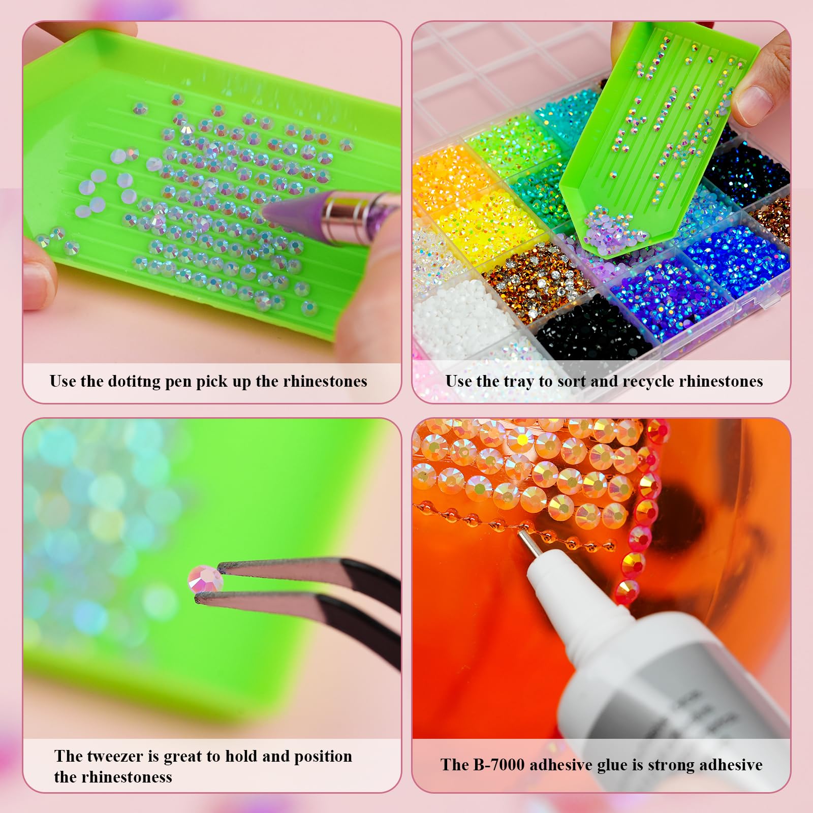 30000Pcs Resin Jelly Rhinestones for Bedazzling, EARLMONI Flatback Gems Bedazzler Kit with 15ml B7000 Jewelry Glue Rhinestones Picker Tool (4mm 24 Colors) — Amazon image 4