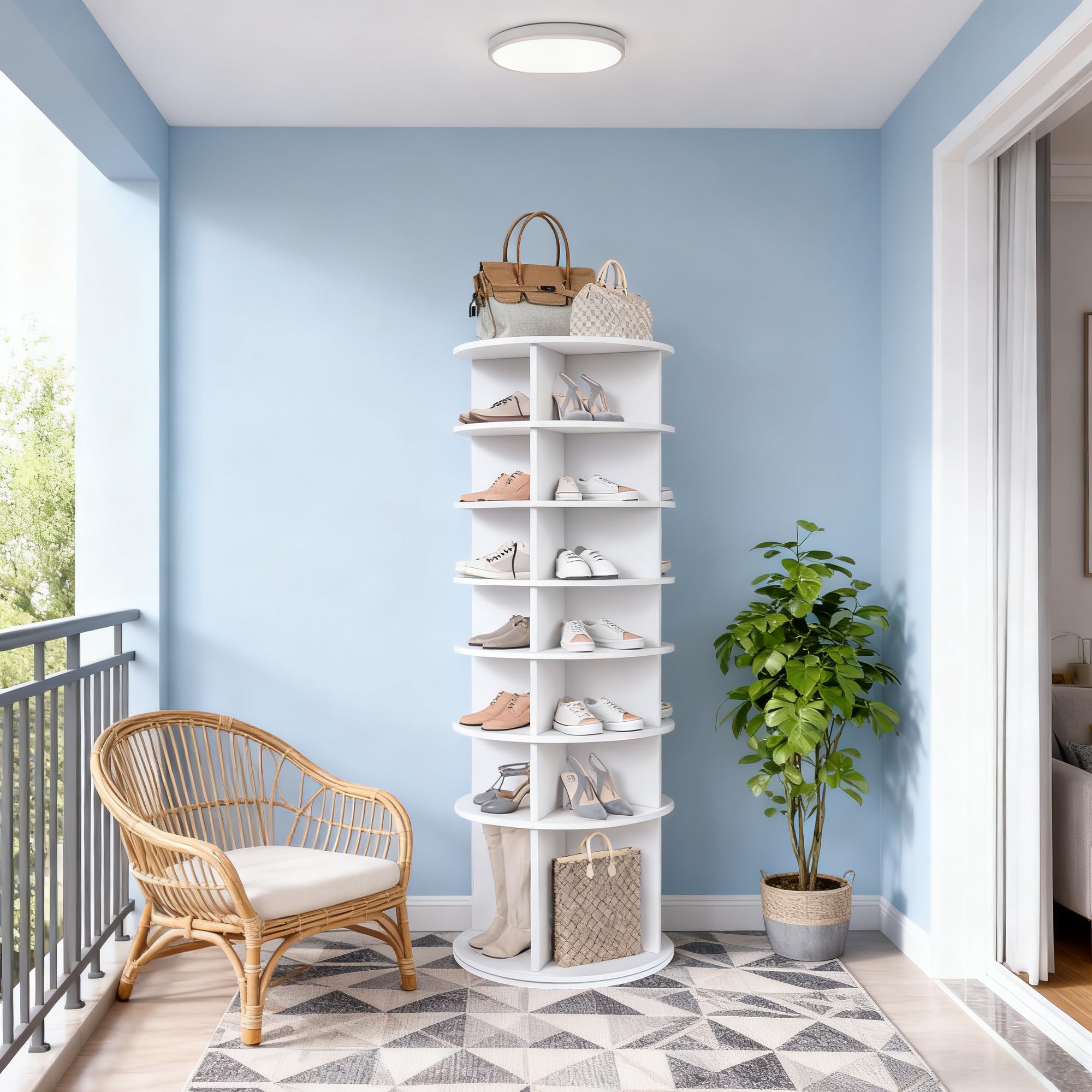 Étagère à Chaussures Rotative 7 Niveaux Armoire À Chaussures Tournante 360°, Rangement Chaussure pour 28 Paires de Shoes, save space, Meuble À Chaussures Entrée Chambre Ou Dressing (7 Niveaux - Blanc)