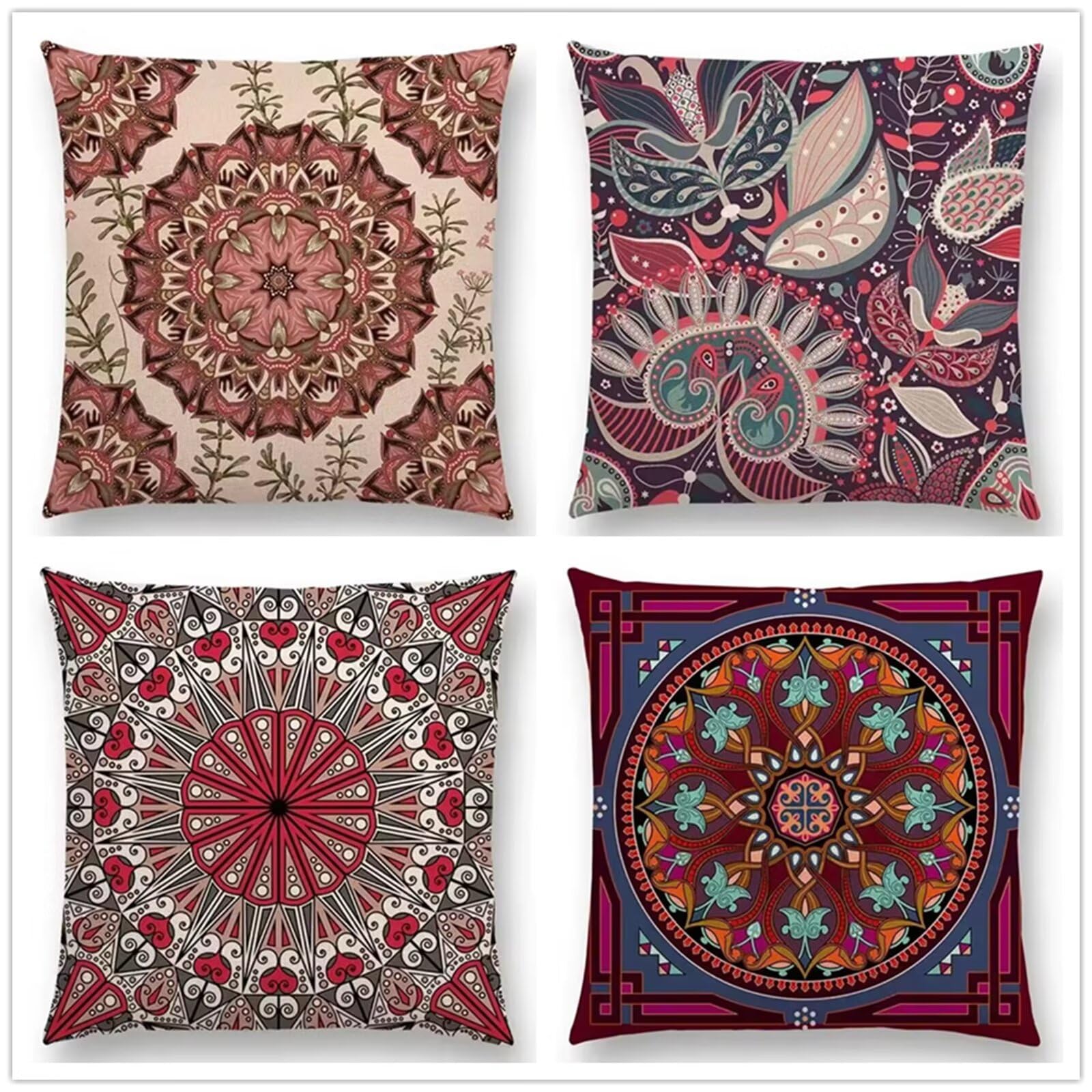 Heaen Outdoor Cushions Covers Waterproof 35x35 cm Set of 4 Square Linen Pillow Cases Red Grey Geometric Decorative Dushions for Sofa Porch Patio Home Decor