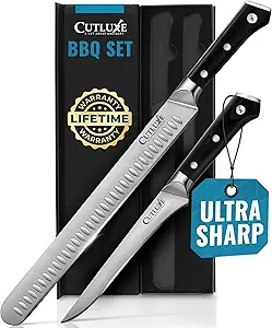 Cutluxe BBQ Carving Knife Set – Brisket Slicing and Boning Knife for Meat Cutting – Professional Knife with Razor Sharp German Steel, Full Tang, Ergonomic Handles – Artisan Series