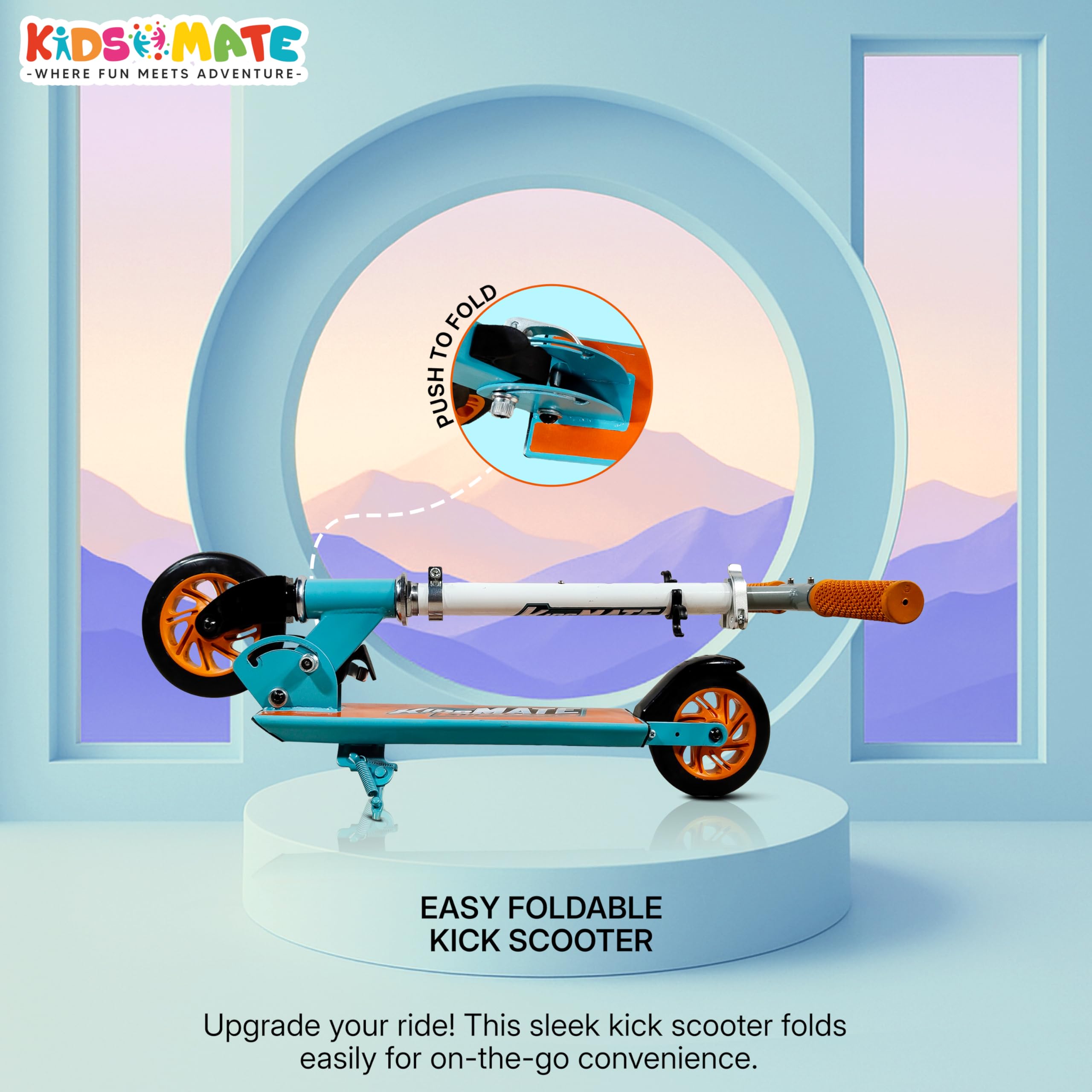 Kidsmate Super Metal Kick Scooter with PVC Wheels & Rear Brake | Foldable, Lightweight & 4-Level Adjustable Handlebar | Durable & Safe Kids Scooter for Boys & Girls 3+ Yrs - Orange - Image 7 thumbnail