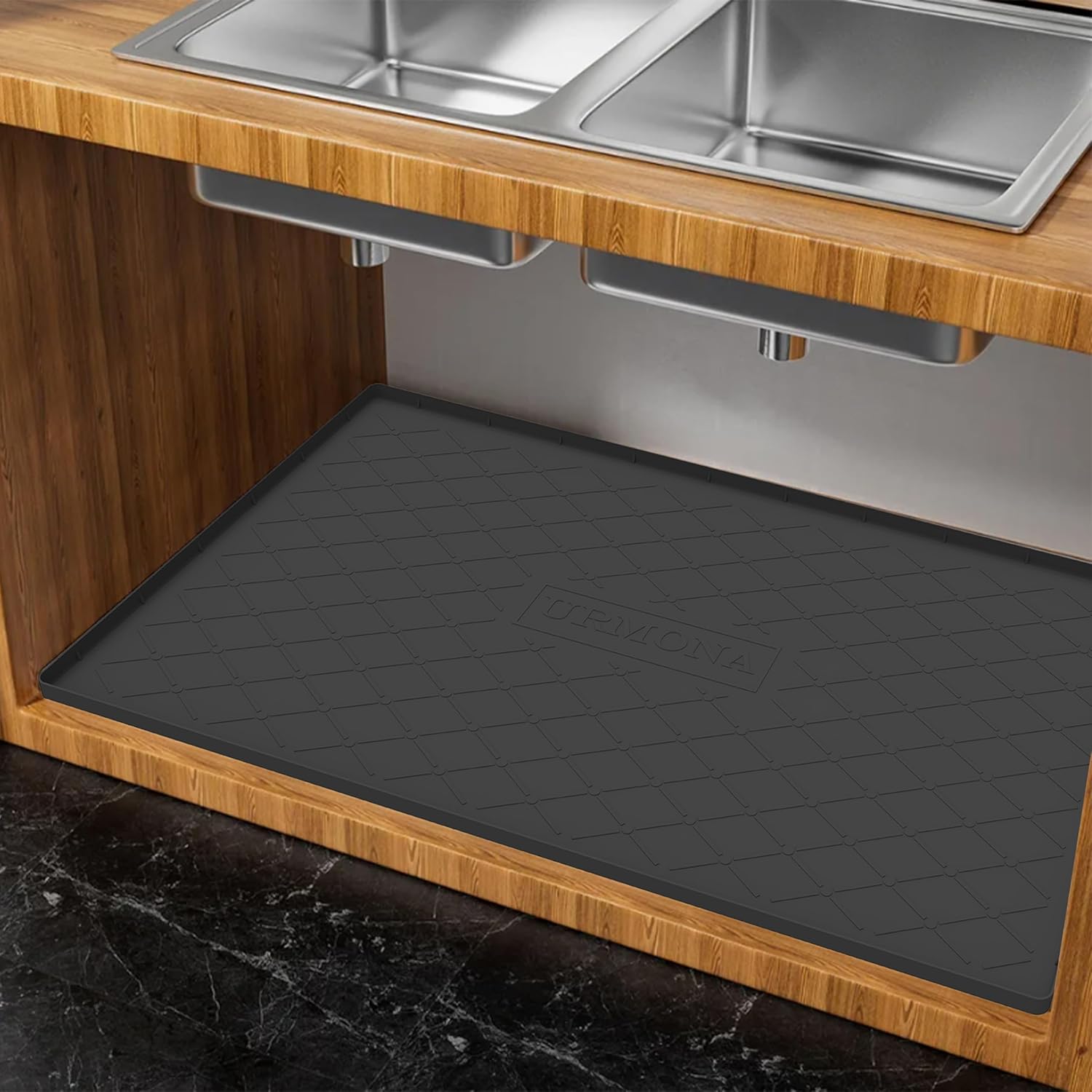 URMONA Under Sink Mat for Kitchen Waterproof, 40" x 22" Silicone Under Sink Mat for Shelf Liner Organizer, Cabinet Sink Protector Under Sink Liner for Bottom Kitchen, Bathroom(Black)