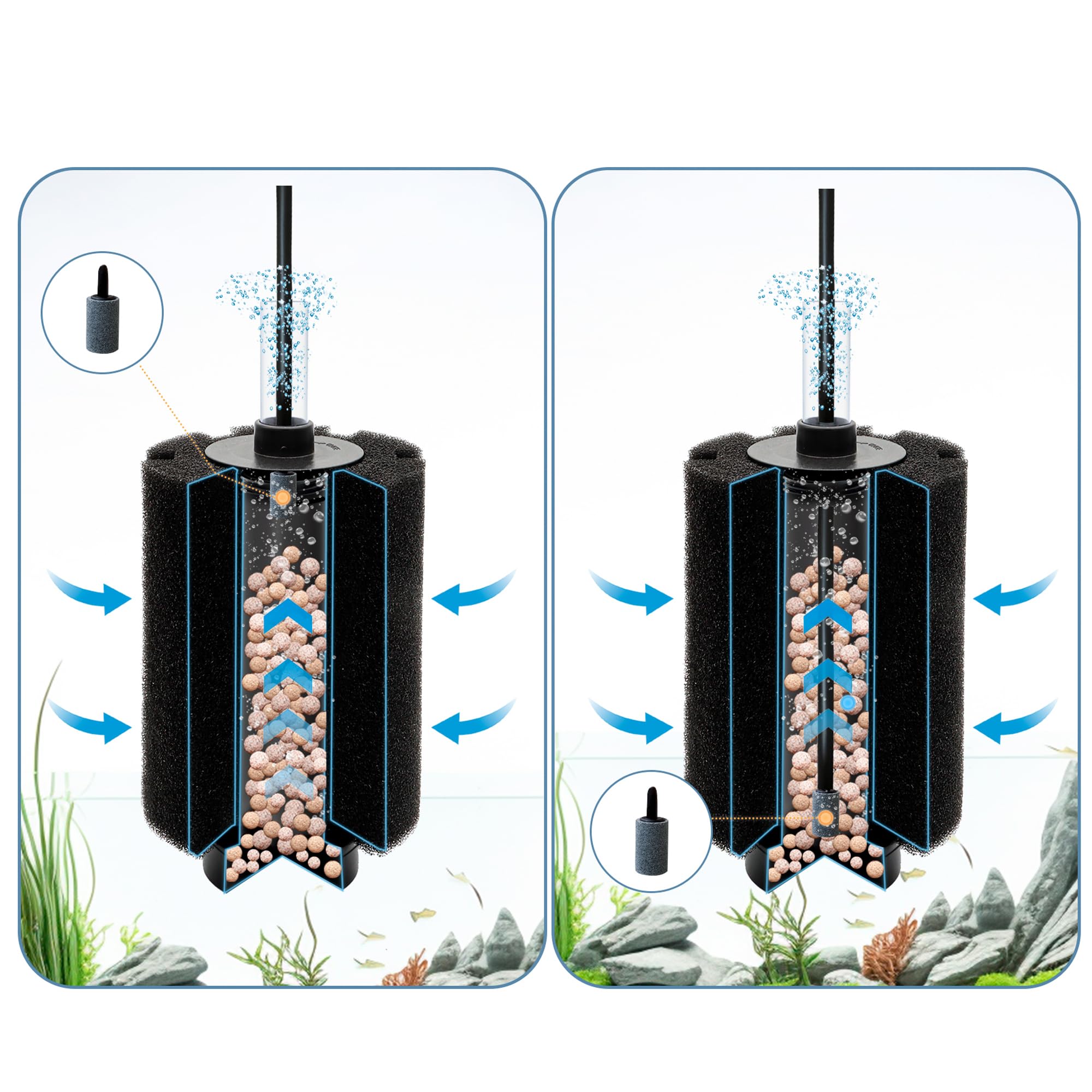 ALEGI 4 filtros de esponja grandes para acuario con ventosas, válvulas de retención para criar camarones Betta (actualización) 80-150 galones (4 piezas)