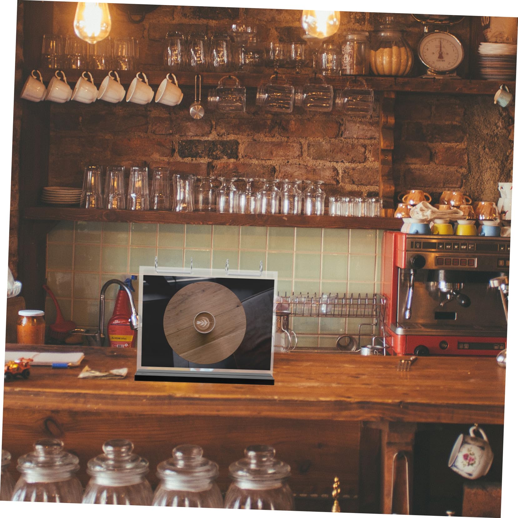 Soporte para Menú Acrílico y Madera con Fundas Exhibidor de Doble Cara para Restaurantes Cafeterías y Tiendas