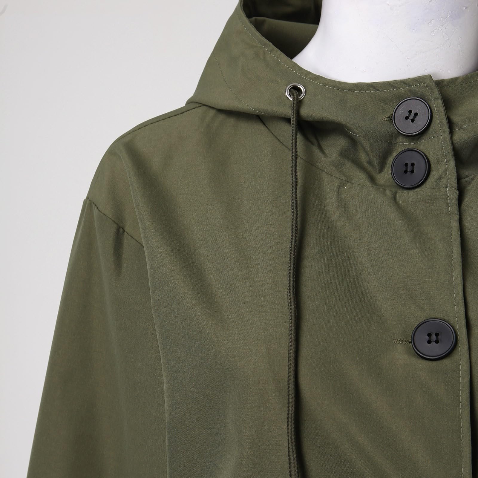 Generisch Trench Coat pour femme, trench long avec capuche, parka, manteau de transition, manteau d'été, veste coupe-vent, veste d'extérieur léger, trench coat, manteau décontracté, coupe-vent, vert