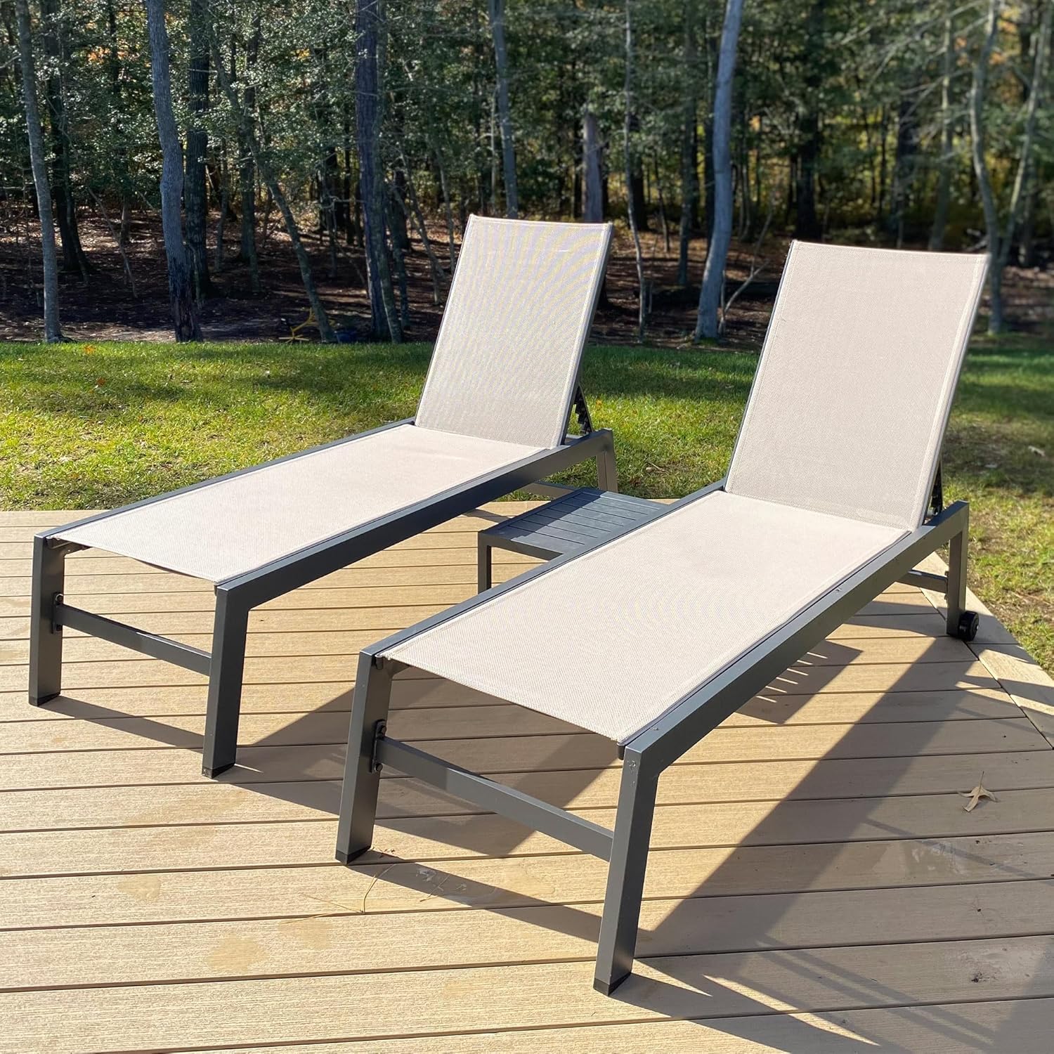 PURPLE LEAF Chaise Lounge Outdoor Set of 4 with Wheels, Aluminum, Beige