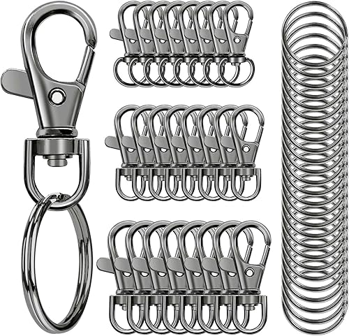 Miniatura 8 de 100 ganchos giratorios con llaveros, cierres de mosquetón giratorios de metal de alta calidad, varios tamaños (grande, mediano, pequeño) para