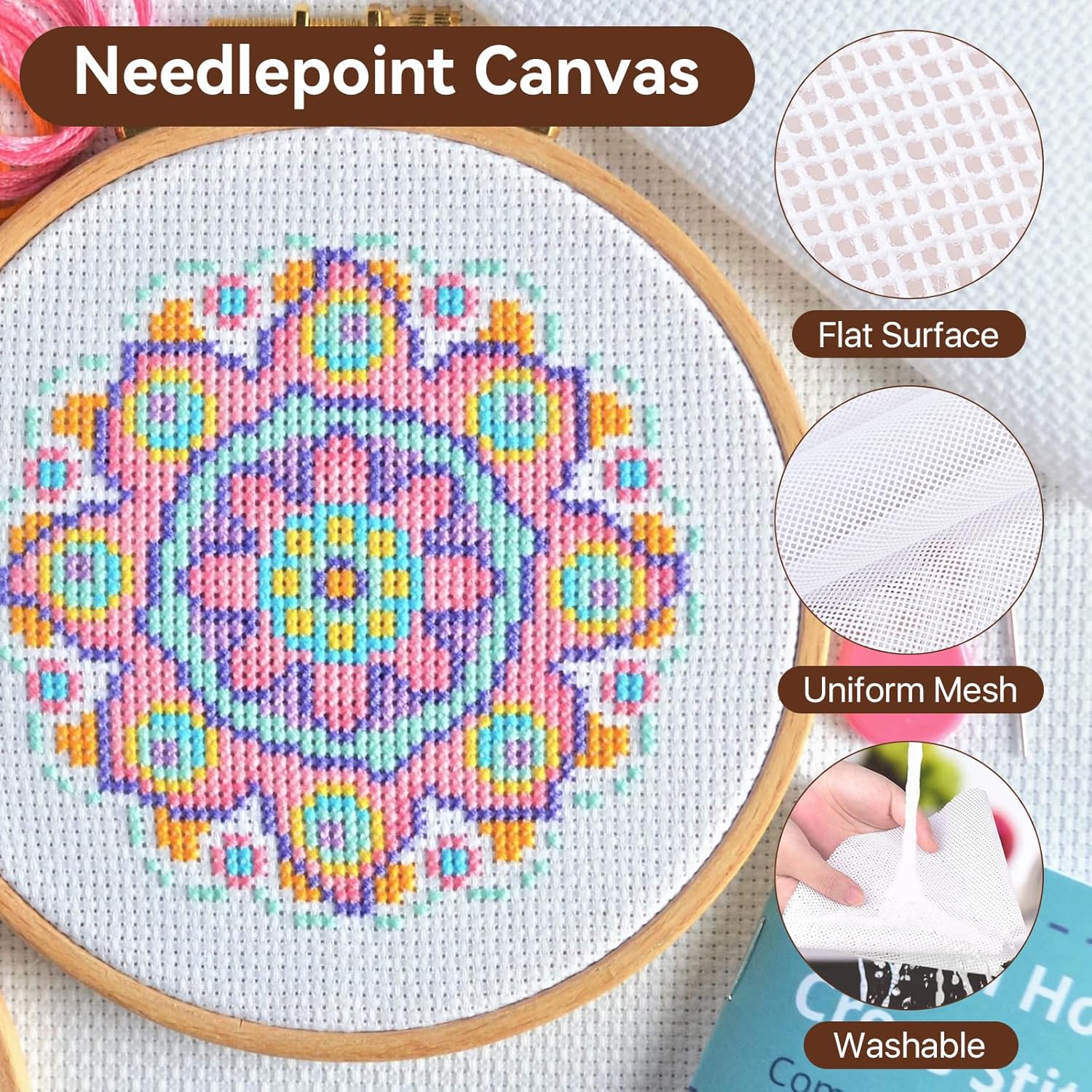 Boocalny 4 Pcs Needlepoint Canvas 14-Mesh, 20x20 Inch Blank Needle Point Canvas for Embroidery, White Polyester-Cotton Twist Interlock Needlepoint Mesh for DIY Handicraft Knit Crochet Projects