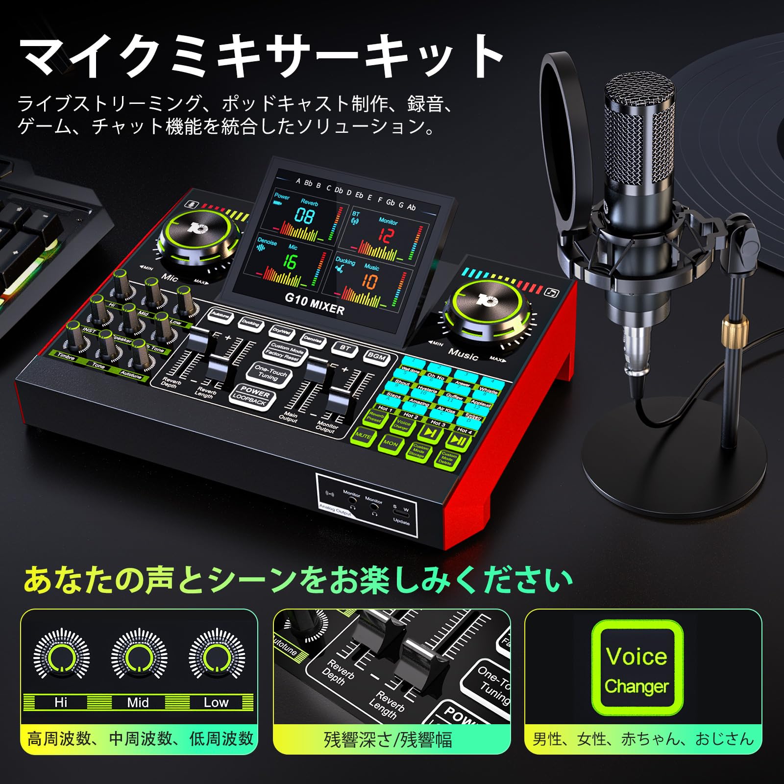 Amazon.co.jp: Yinkaerマルチユースサウンドカードオーディオミキサー