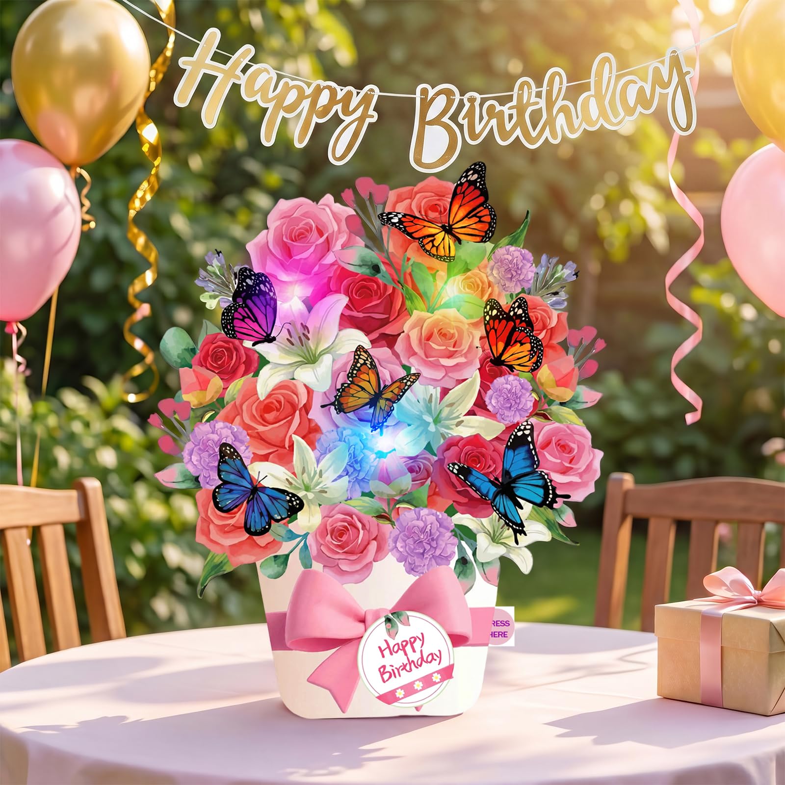 Geburtstagskarten mit Musik und Lichtern, Pop-Up-Geburtstagskarte, 25,4 cm, lebensgroßer Blumenstrauß, 3D-Pop-Up-Geburtstagsgeschenkkarte für Frauen, Ehefrau, Mutter, Tochter, Schwester