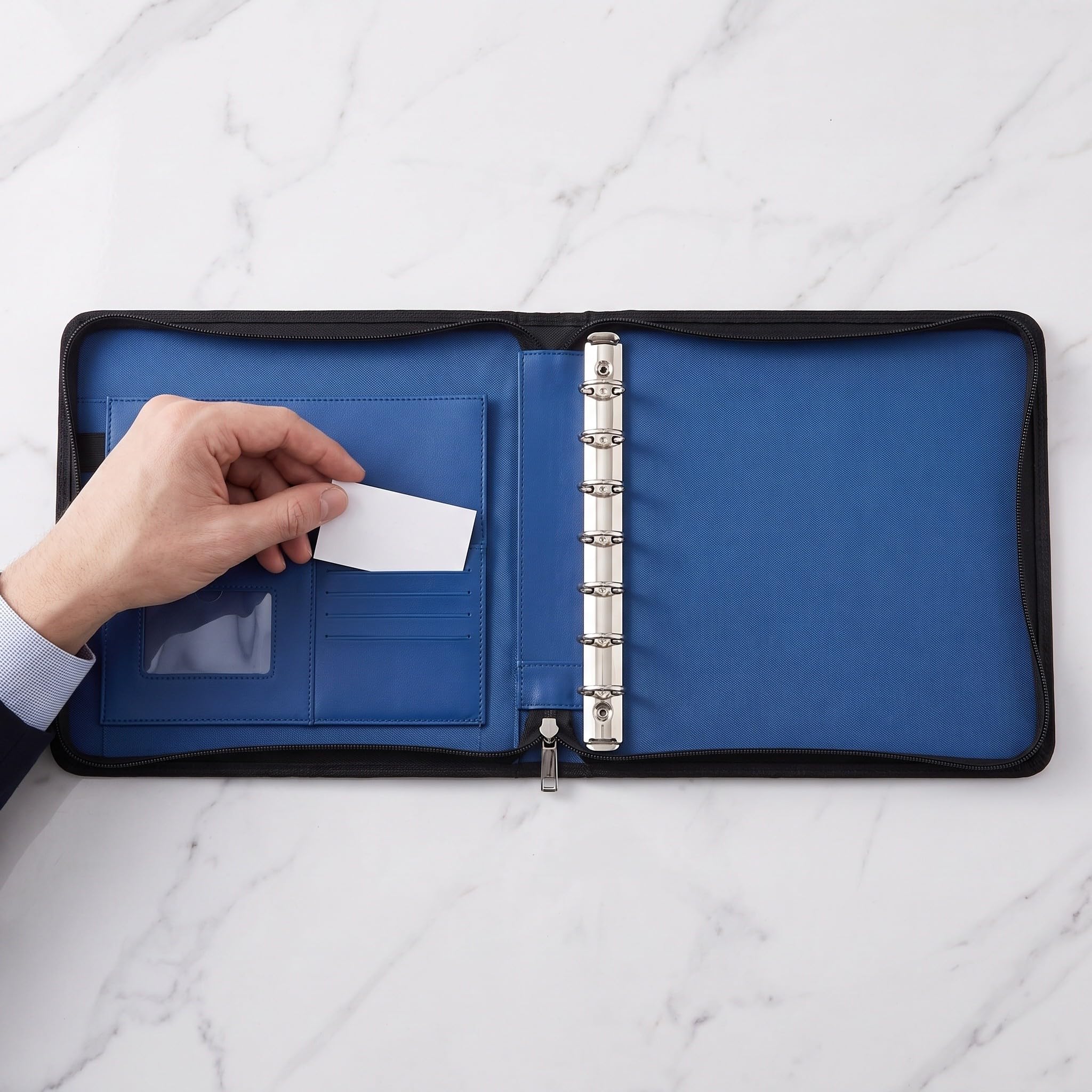 Artibetter Raccoglitore per assegni aziendali formato A4 con cerniera - Raccoglitore a 7 anelli per assegni aziendali (23 x 33 cm) - Portafoglio in similpelle con custodia e organizer per documenti