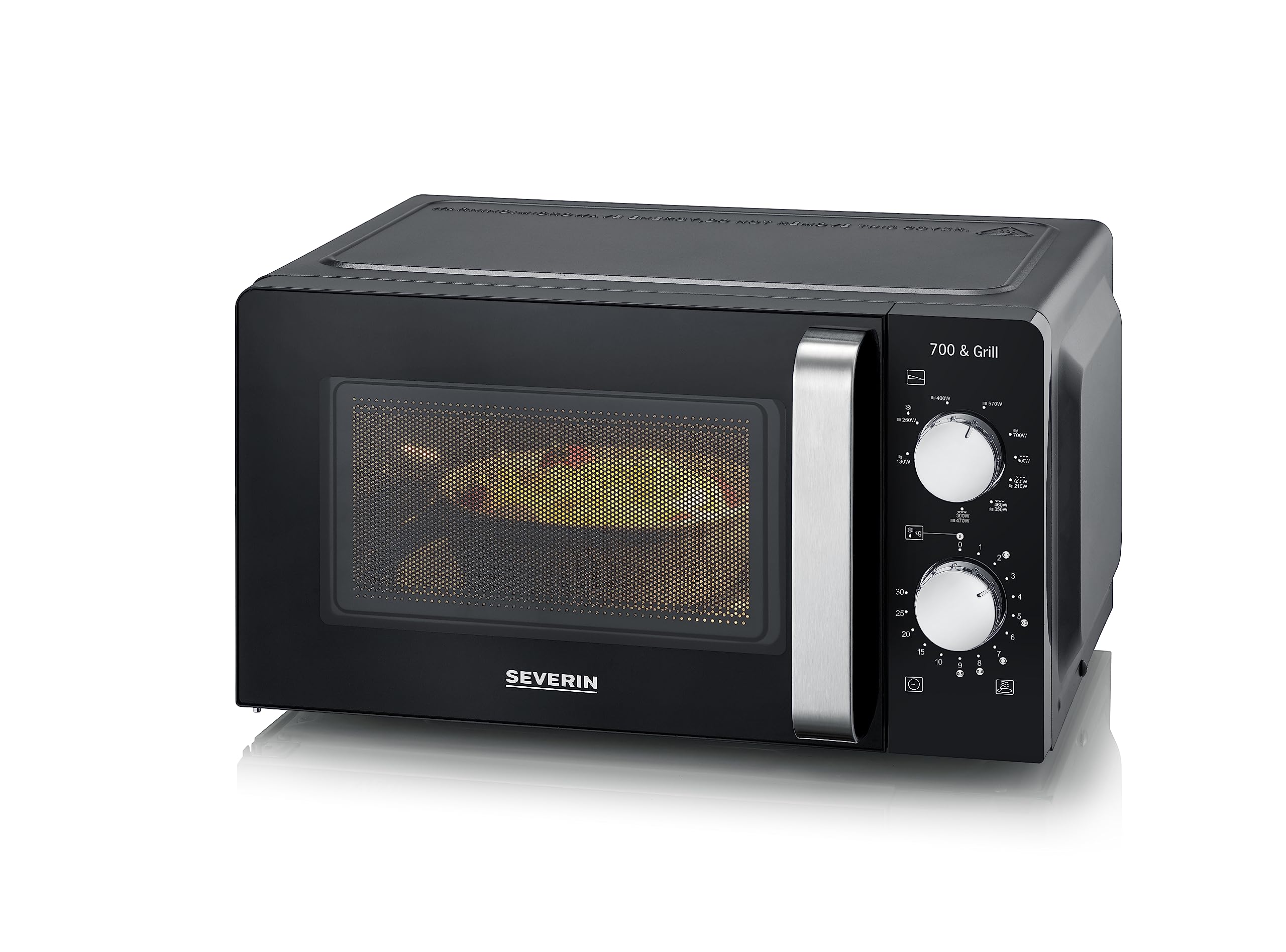 SEVERIN Four Micro-ondes, Gril 900W, 17L, 9 niveaux de puissance, Minuteur 30 min, Plateau tournant amovible (Ø24,5cm), Noir, MW7781