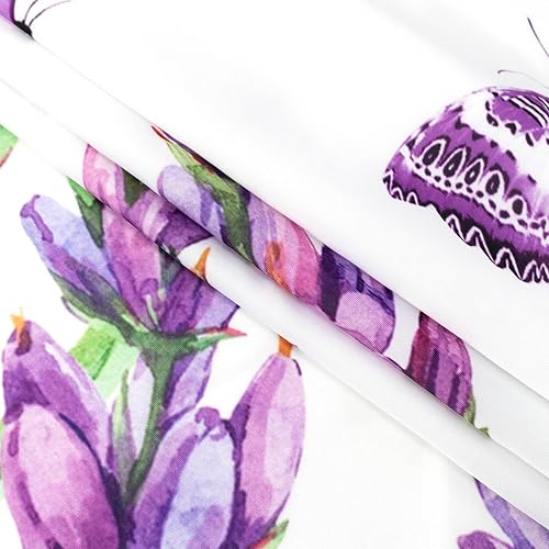 Miniatura 5 de LB Lavender Butterfly Shower Curtain Purple Lavender Butterfly with Green Leaf on White Bathroom Shower Curtain Plant Bathroom Decor with Hooks