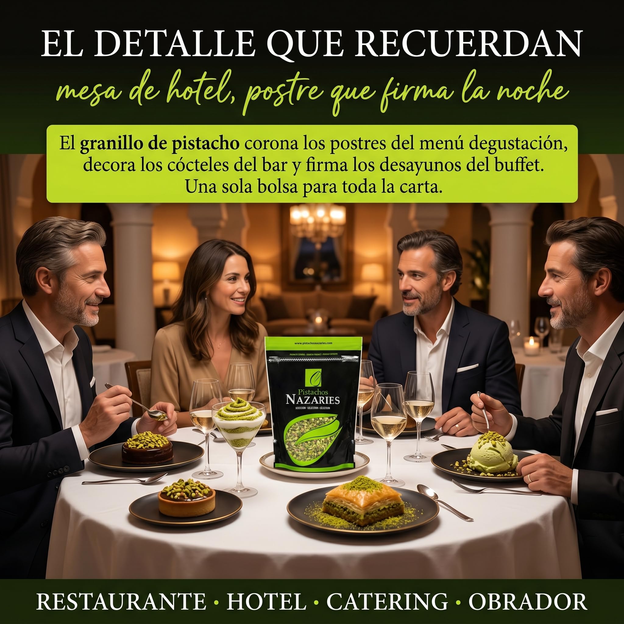 Nazaries Granillo de Pistacho al Natural Sin Sal pack 2x250 g Bolsa Hermetica Sin Gluten Andalucia Troceado Reposteria Helados Tarta Yogur Baklava Decoracion Postres Frutos Secos Picado Crudo Pelado