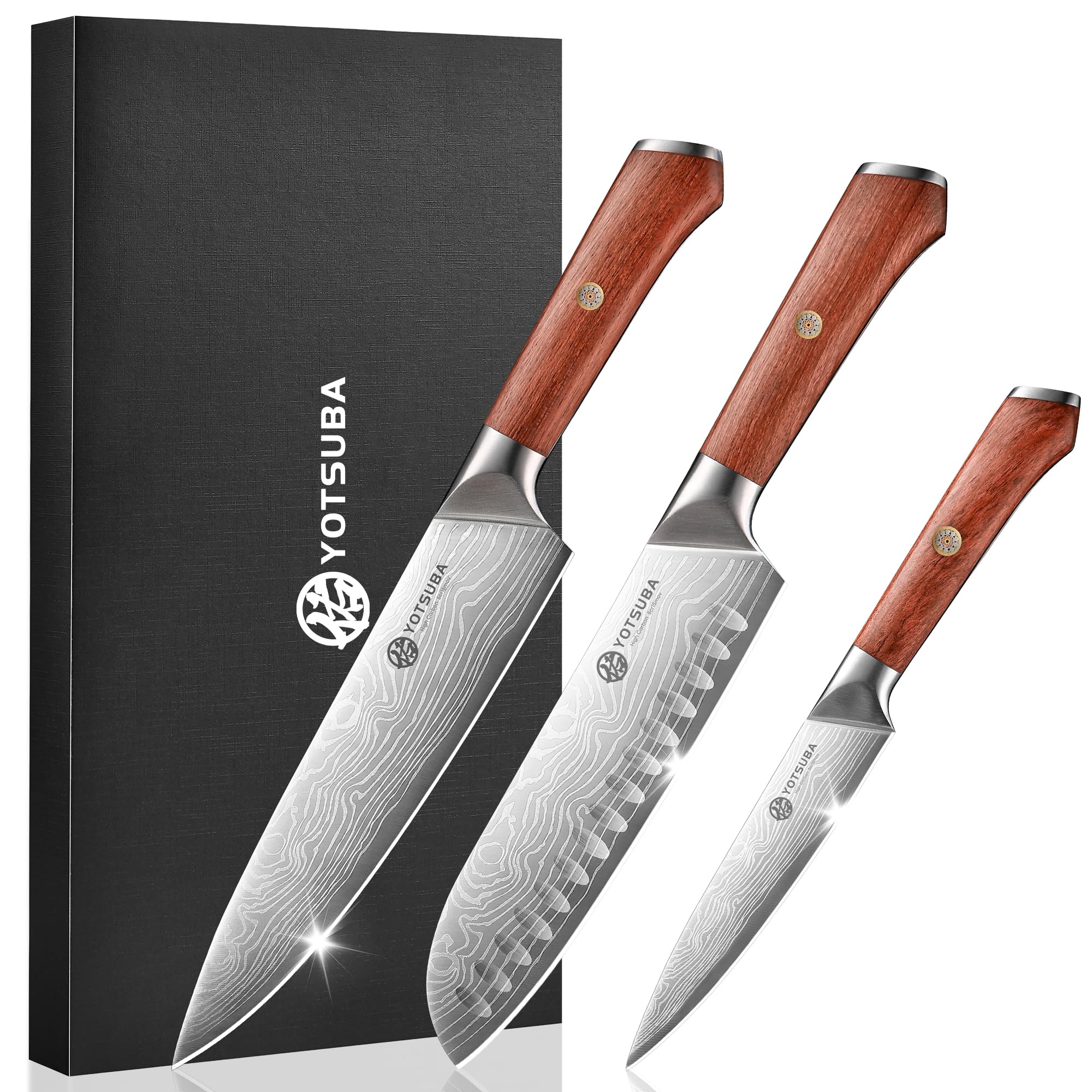 YOTSUBA Kitchen Knives Set 3 PCS, Ultra Sharp Chef Knife Set High Carbon Stainless Steel Blade, for Home & Restaurant Use, With Smooth Ergonomic Handle and Stylish Premium Gift Box