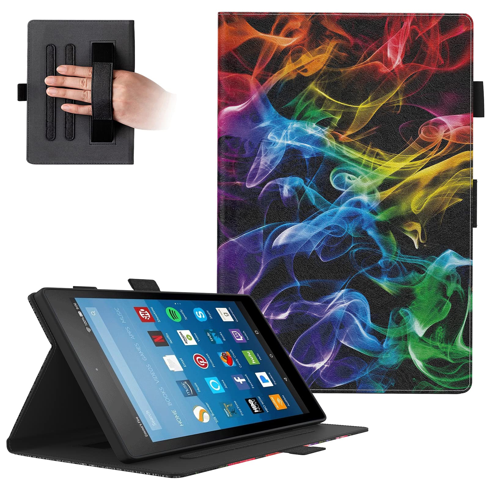 Dteckfor Fire HD 8 Tablet Case (8th/7th/6th Generation-2018/2017/2016 Release) 8", Slim Folio Case with Auto Sleep Wake & Stand Function, Hand Strap, Protective PU Leather Cute Cover, Colorful Smoke