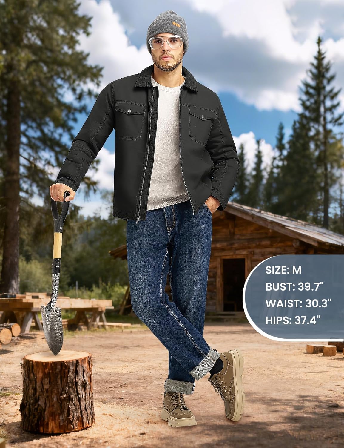 TBMPOY Men's Winter Canvas Jacket Thick Sherpa Fleece Lined Trucker Work Utility 5 Pockets Cotton Warm - Image 6