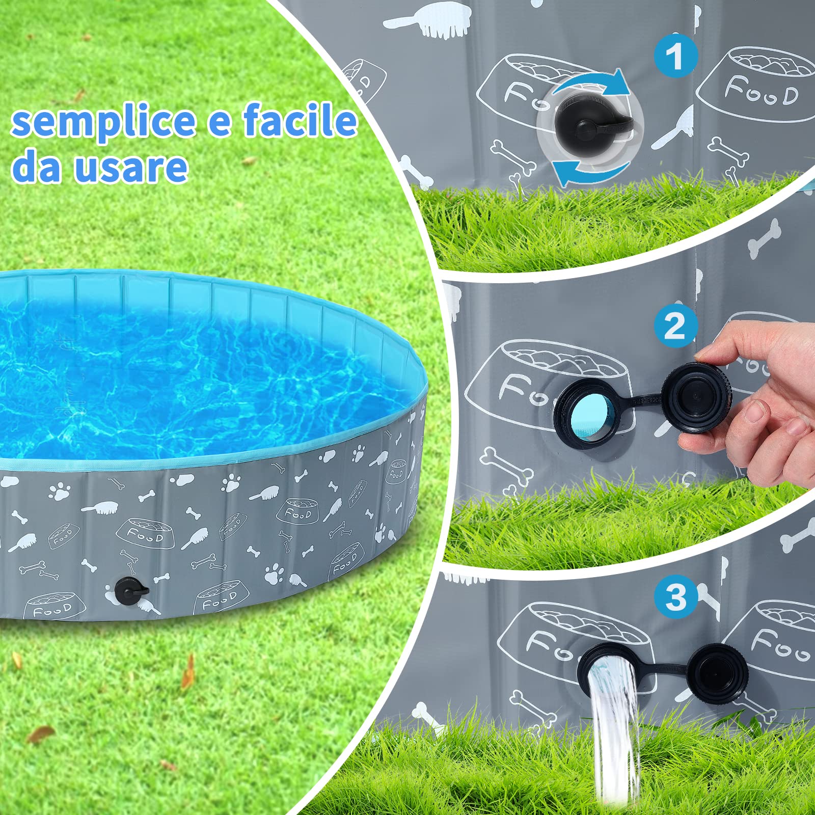COMSLE Opvouwbaar hondenzwembad 80 cm / 120 cm/160 cm, zwembad voor honden, hard pvc, niet giftig, hondenbad voor binnen en buiten, honden en katten, bot COMSLE Opvouwbaar hondenzwembad 80 cm / 120 cm/160 cm, zwembad voor honden, hard pvc, niet giftig, hondenbad voor binnen en buiten, honden en katten, bot