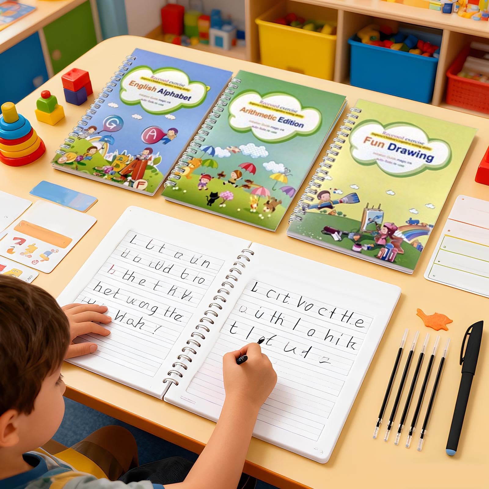Grooved Kids Writing Books - Wielokrotnego użytku Tracing Copy Books for Preschool, Przedszkole, Homeschool with Learning Practice Function, Educational, Girls, 17,52 x 17,09