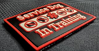 Service Dog in Training Patch PVC Rubber Glow in The Dark Medical Alert Sign do not Touch Look Speak take Pictures ada Guide Therapy Companion k9 Police Handler Velcro-Compatible (RED)