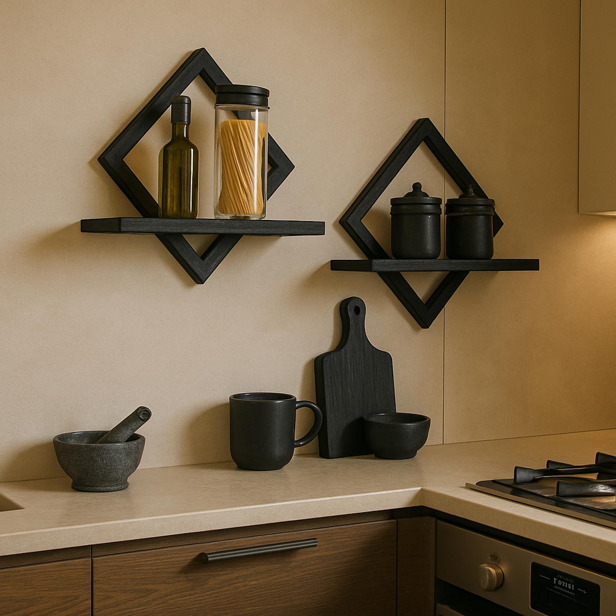 Étagère Murale Losange En Chêne - Lot De 2, Design Flottant, Pour Salon Ou Chambre - 4