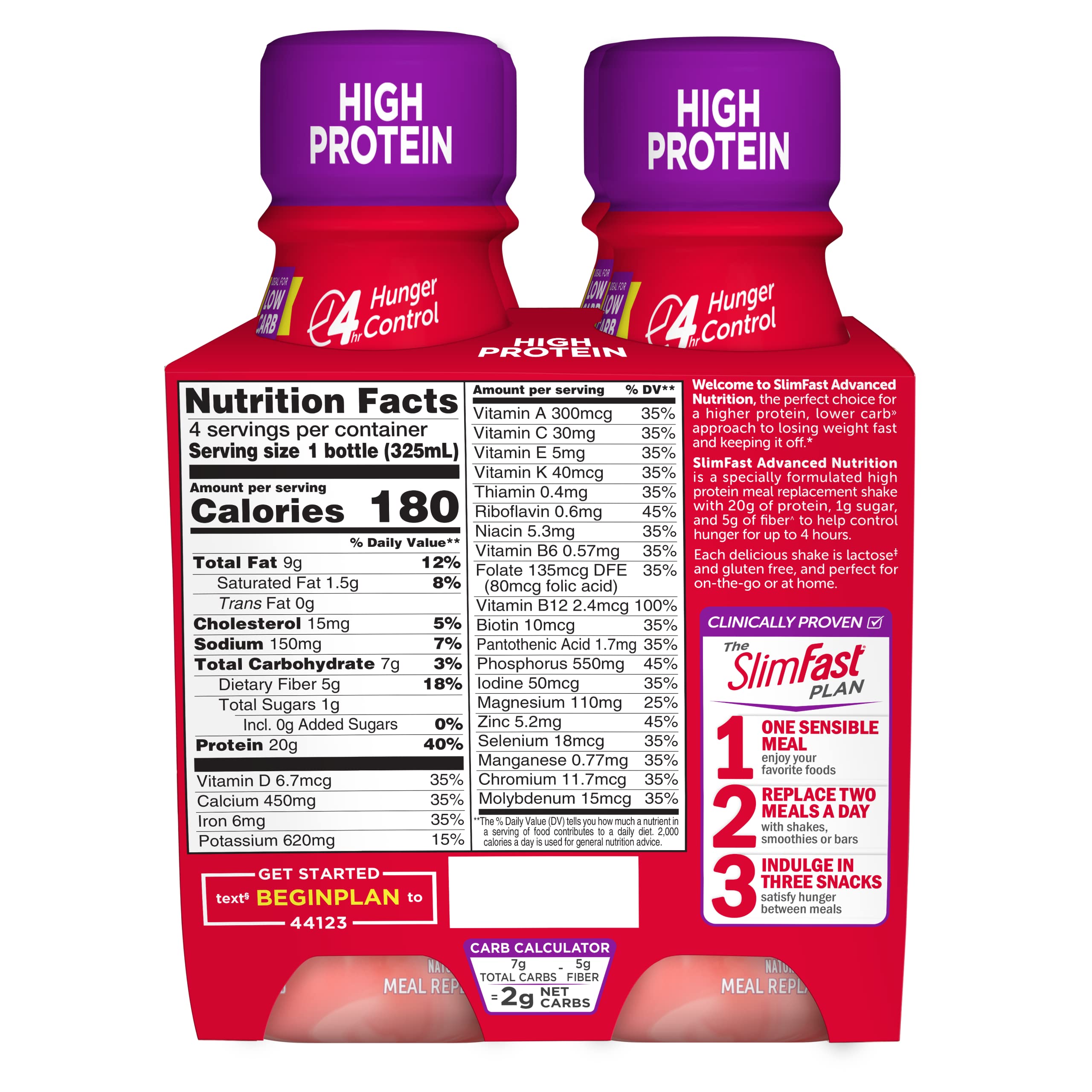 SlimFast Advanced Nutrition High Protein Meal Replacement Shake, Strawberries & Cream, 20g of