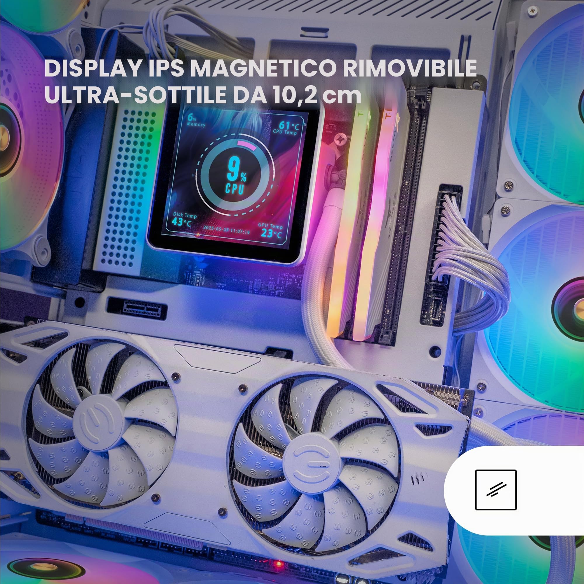 Mars Gaming ML-VISIONPRO360, Raffreddamento a Liquido AIO, TDP 600W, 3x Ventole ARGB 120mm FDB con Nucleo in Rame e Alluminio, Schermo LCD IPS 4” Rimovibile, Opti-Chamber 3a Generazione, Bianco