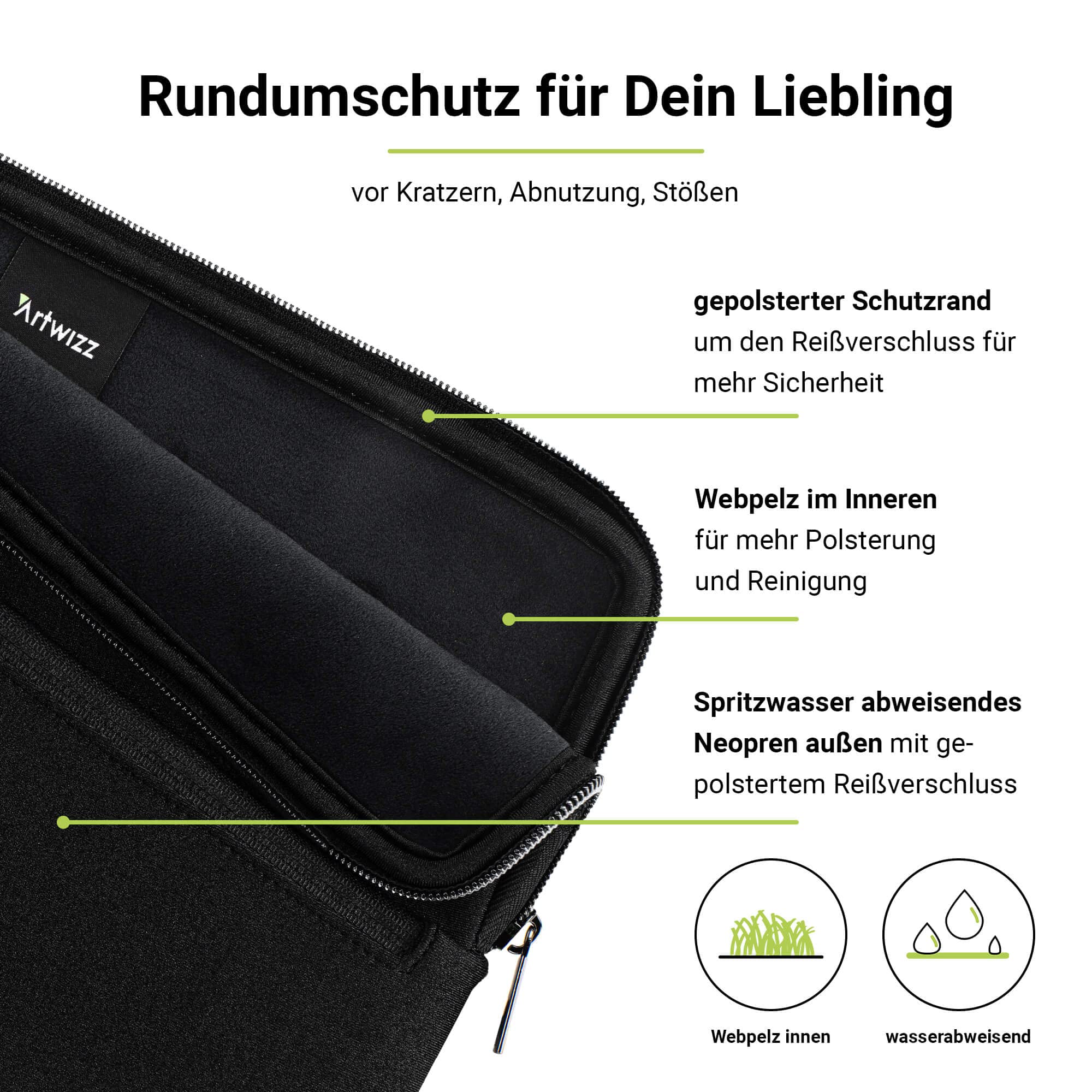 Artwizz Neoprene Sleeve Pro für MacBook Air 13 (2018-2022) & MacBook Pro 13 (2016-2022), Black