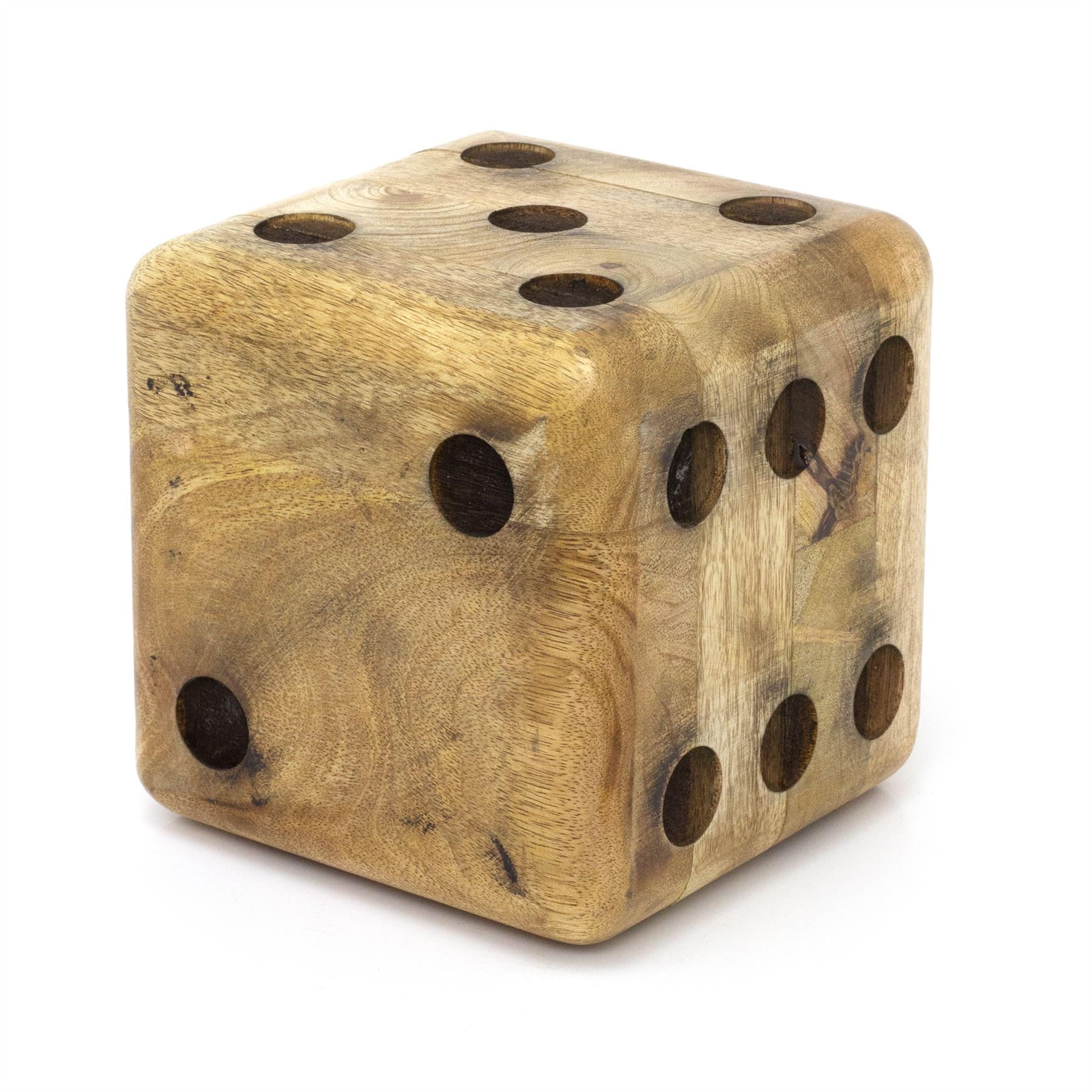Mango Wood Dice Shaped Doorstop | Novelty Chunky Cube Wooden Door Stop | Indoor Weighted Door Stopper for Floor - 15cm