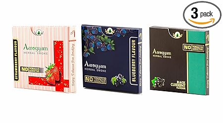 Aarogyam Herbals Tobacco and Nicotine Free Herbal Flavored Cigarette for Relieve Stress and Mood Enhance Product - Blueberry, Black Currant, Strawberry Flavour - Pack of 3 (30 Sticks)