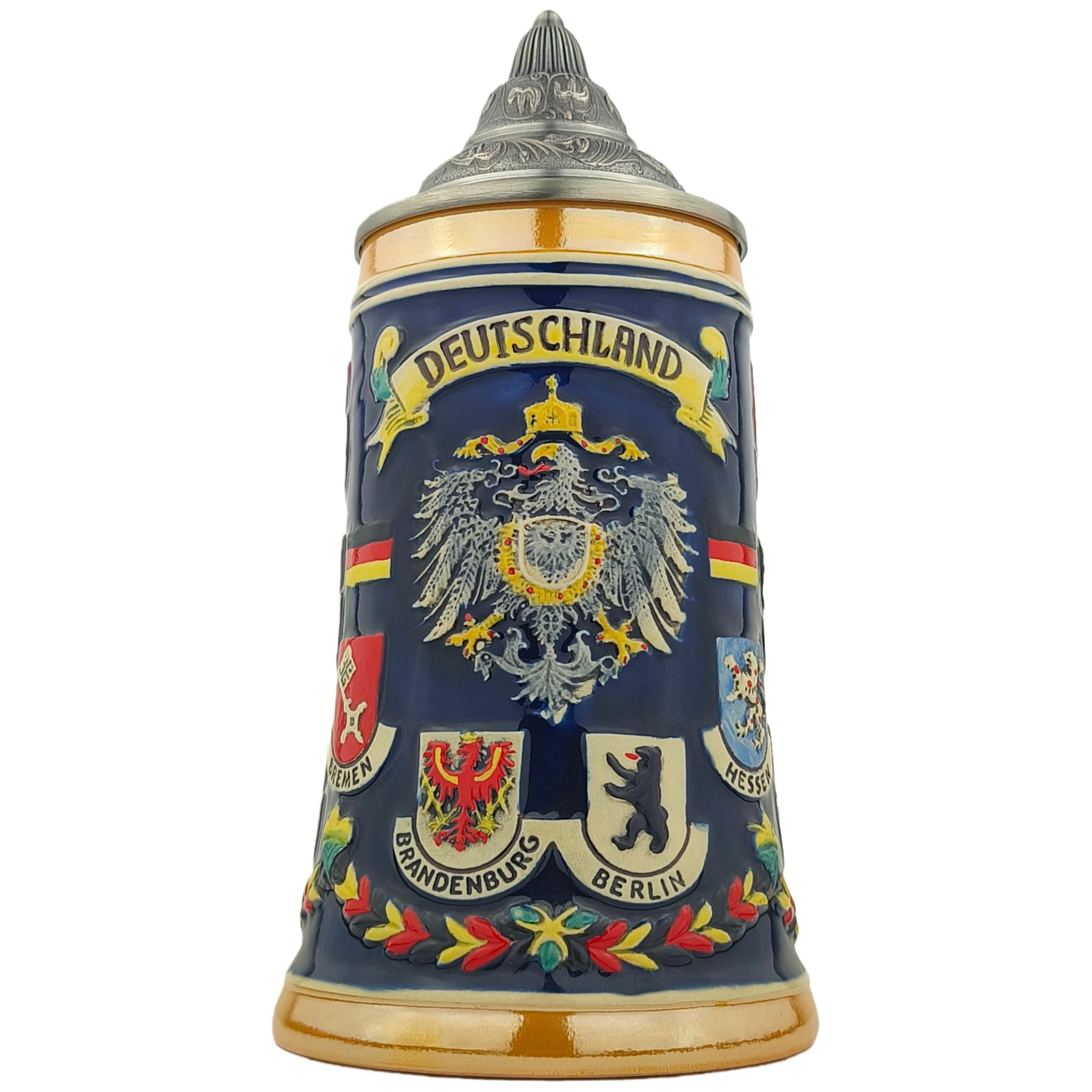 Bierkrug mit Deckel 0,7L – Steinkrug mit Deutschland-Motiv und Bundesländer-Design – Geschenkidee für Männer, Bierliebhaber & Sammler